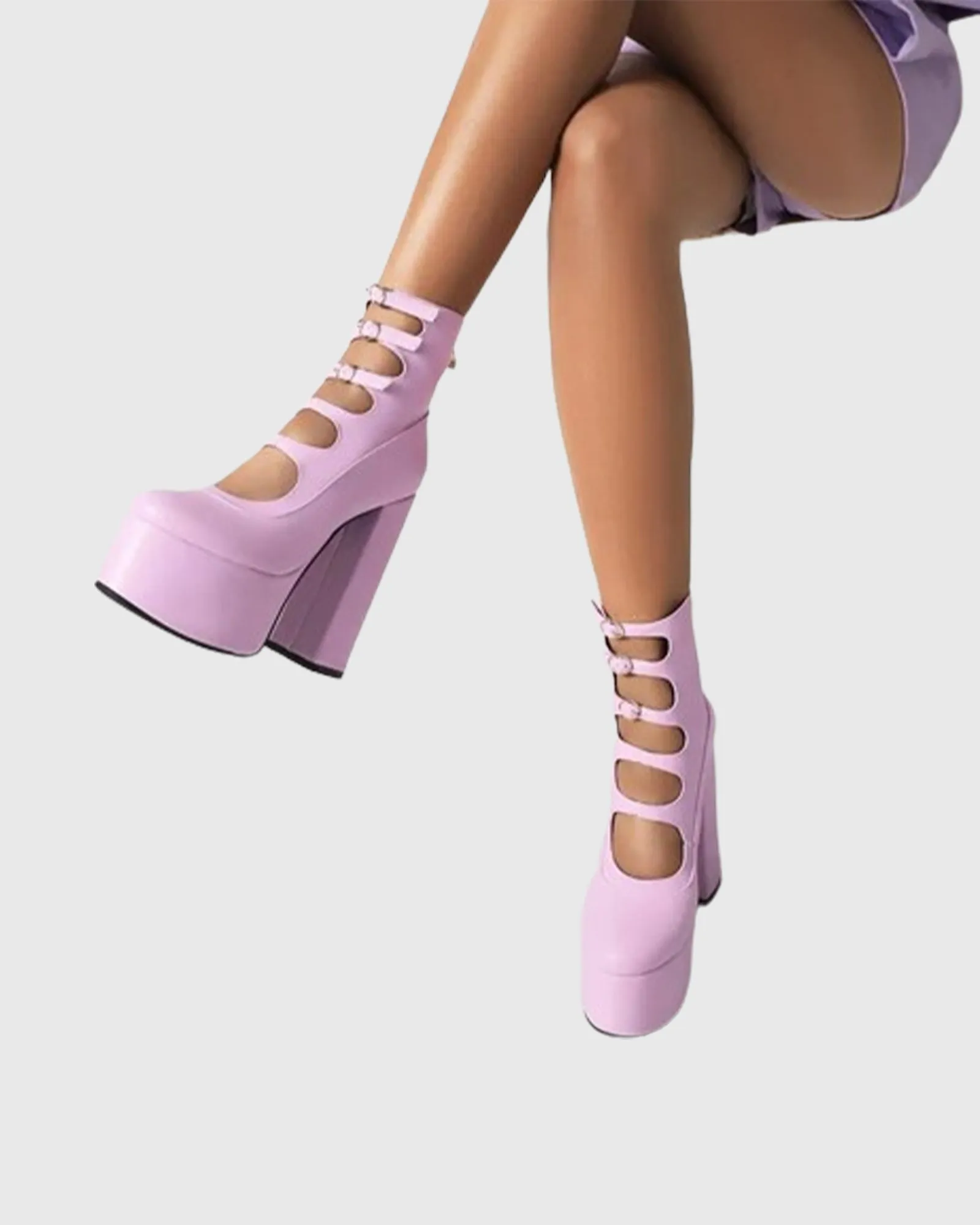 Barbara Cutout Buckle Platform Ankle Boots In Purple