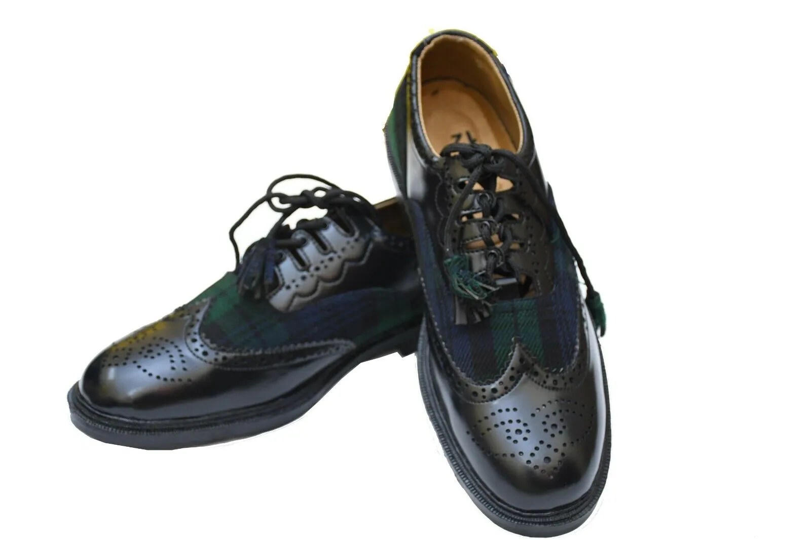 Black Watch Scottish Ghillie Brogues Kilt Leather Shoes with Leather Sole UK Size 6 - 13