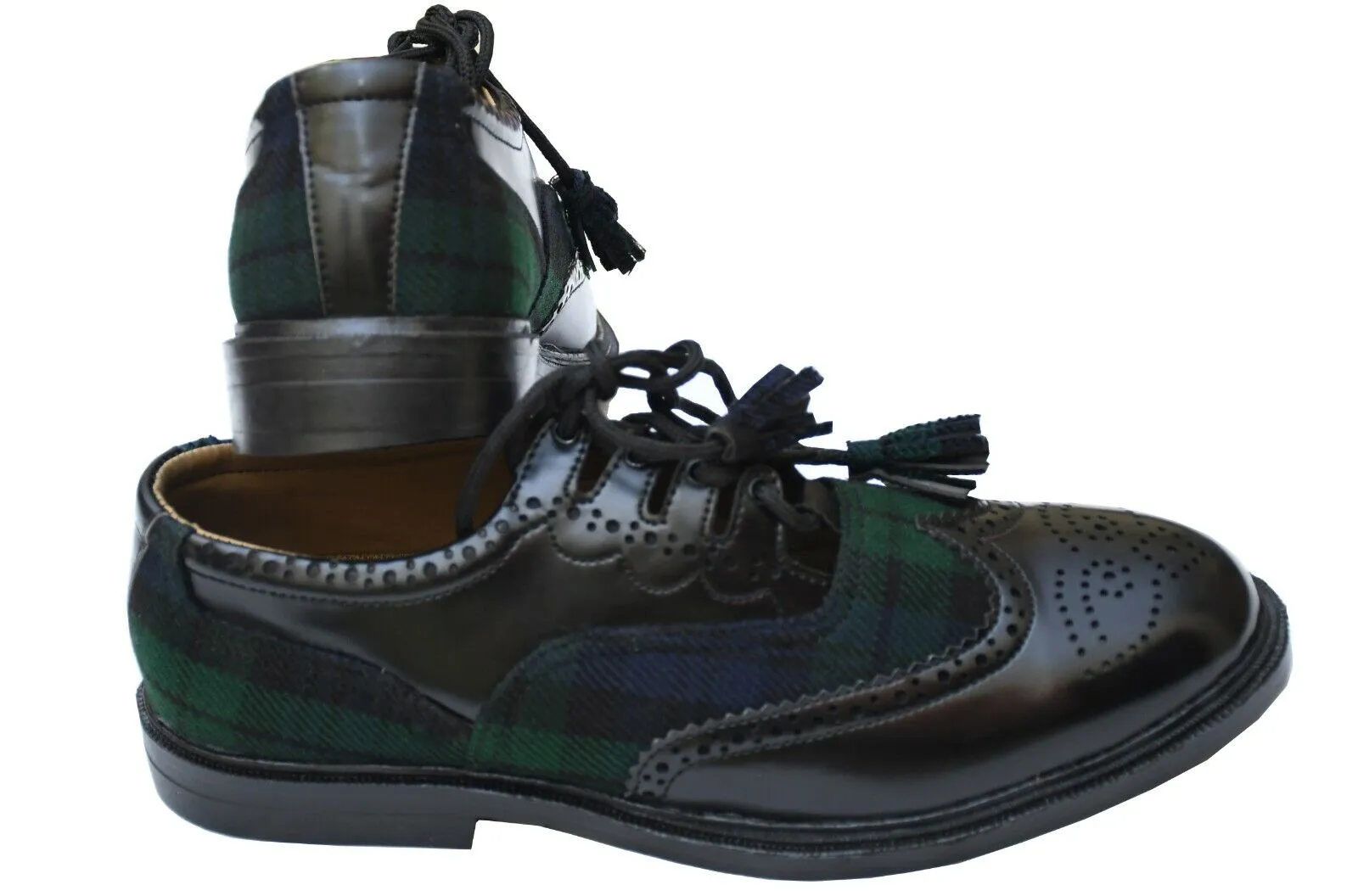 Black Watch Scottish Ghillie Brogues Kilt Leather Shoes with Leather Sole UK Size 6 - 13