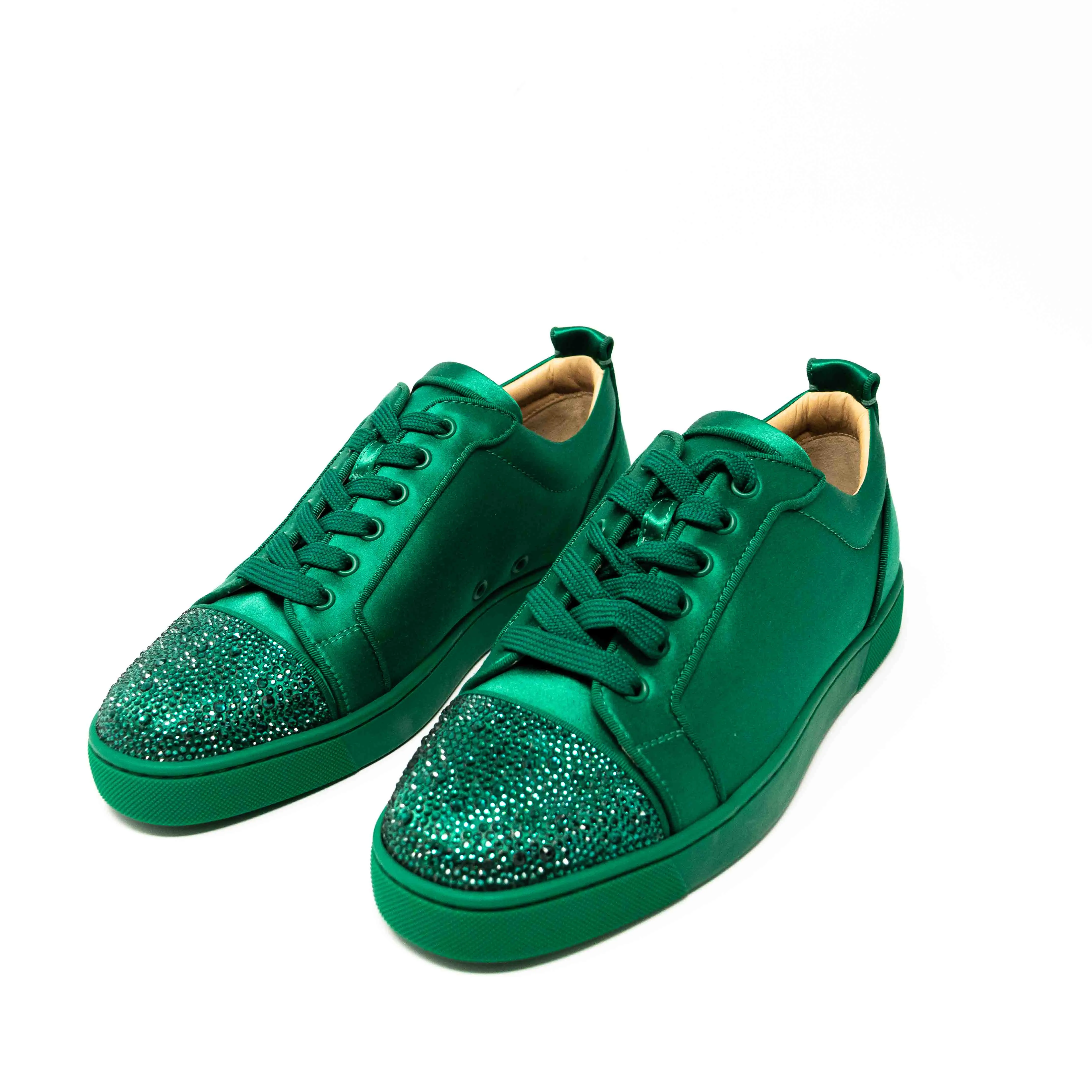 Christian Louboutin Green Satin Junior Strass Sneakers 42