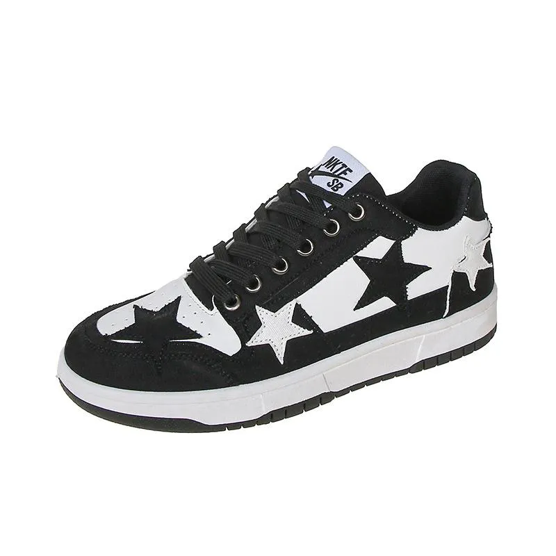 Colorblock Star Pattern Lace-up Trainers