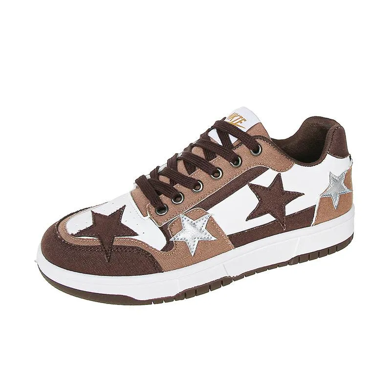 Colorblock Star Pattern Lace-up Trainers