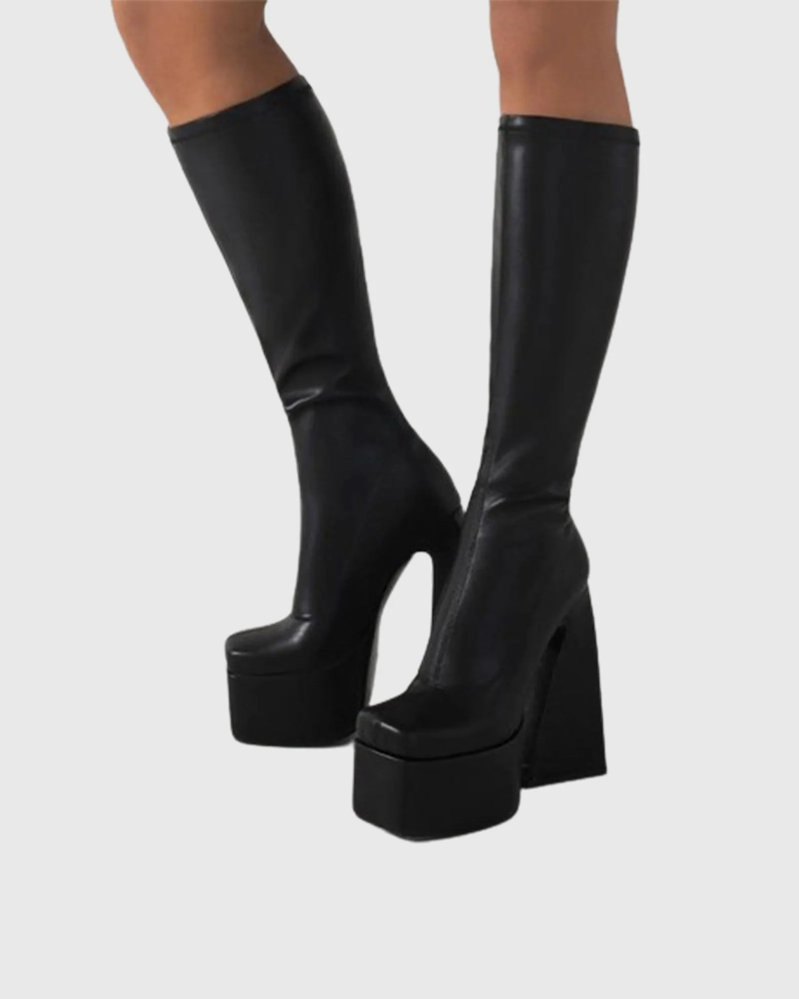 Cristiana Leather Platform Knee High Boots In Black