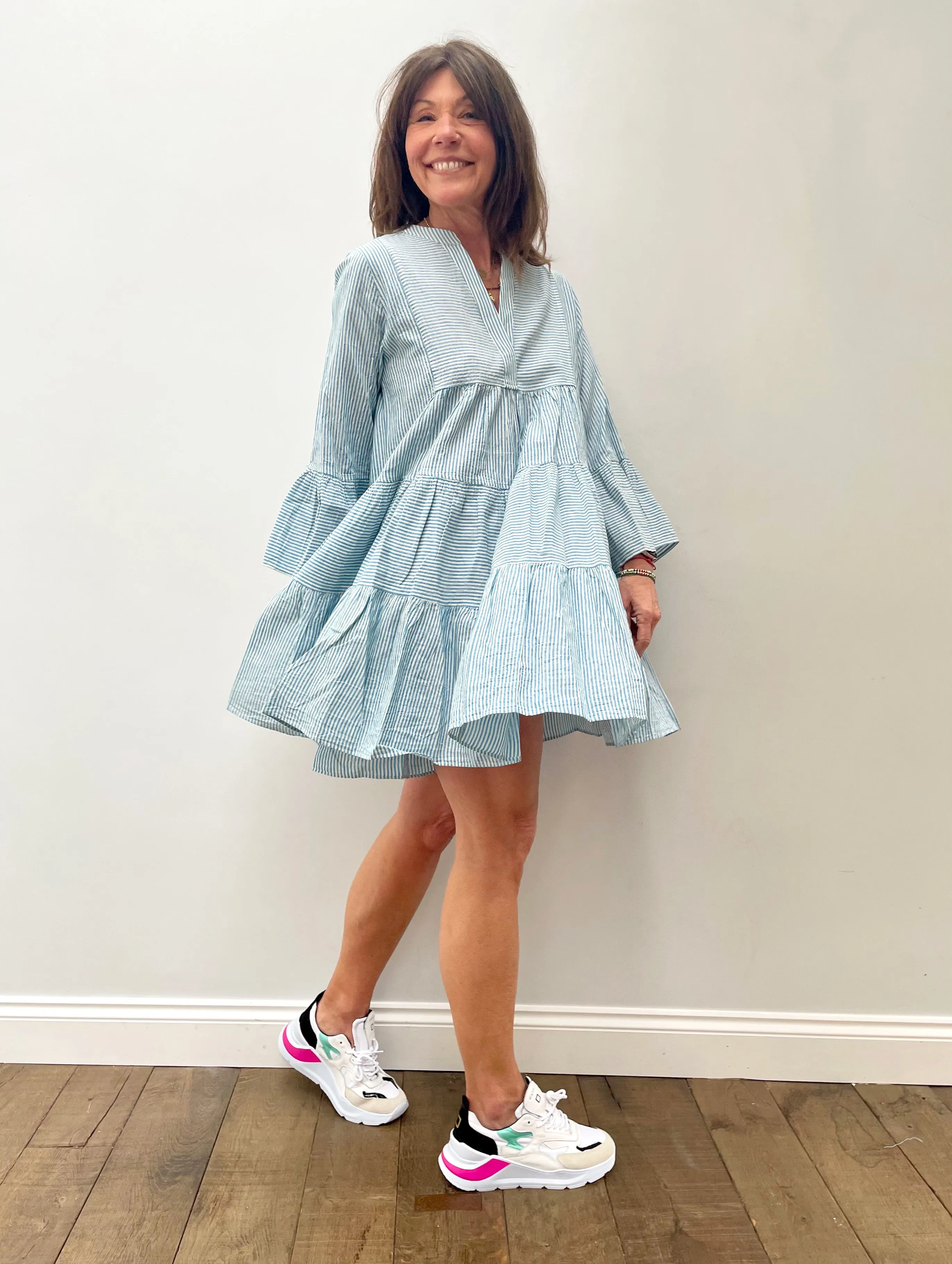 D Short Striped Ella Dress in Blue