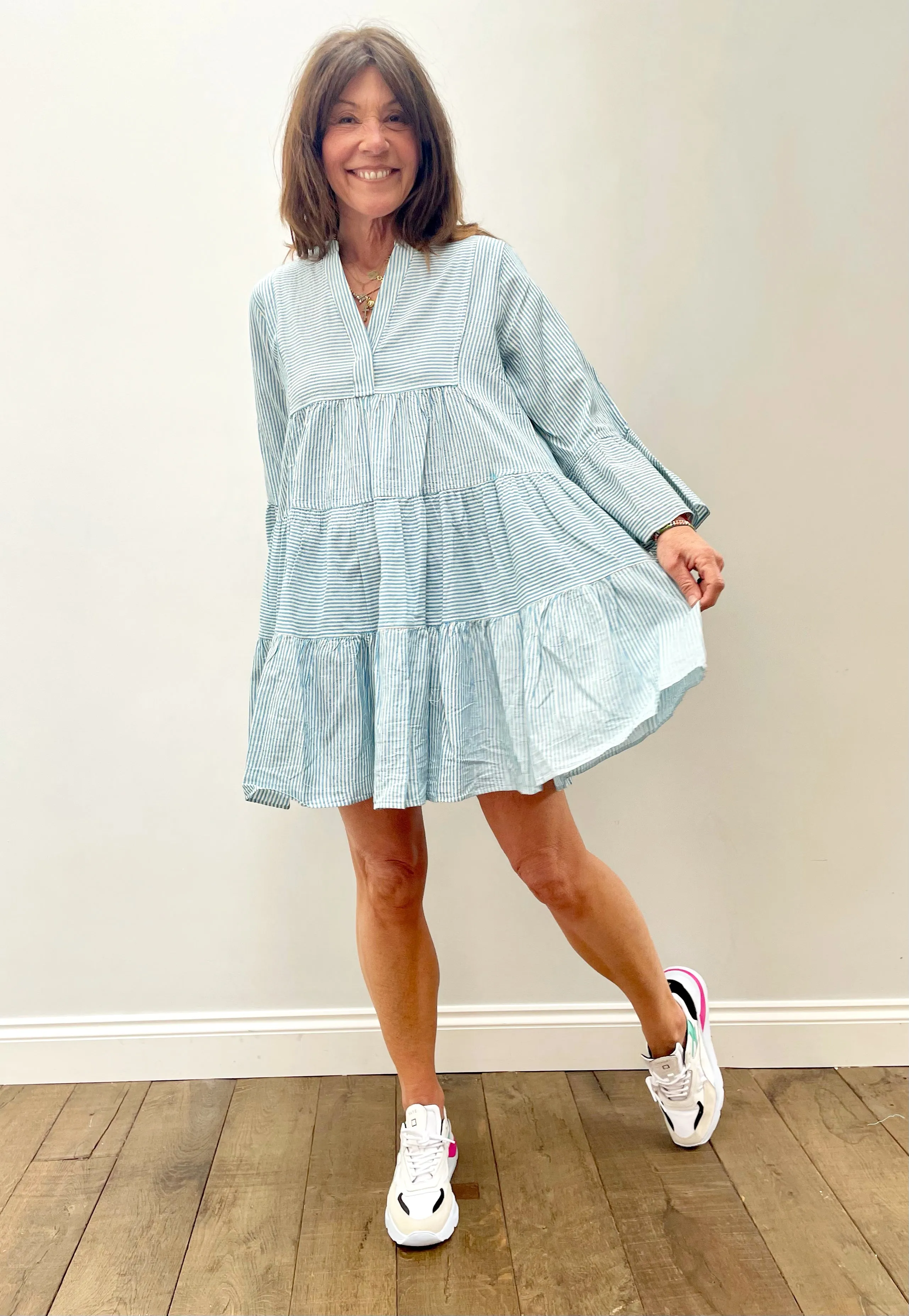 D Short Striped Ella Dress in Blue