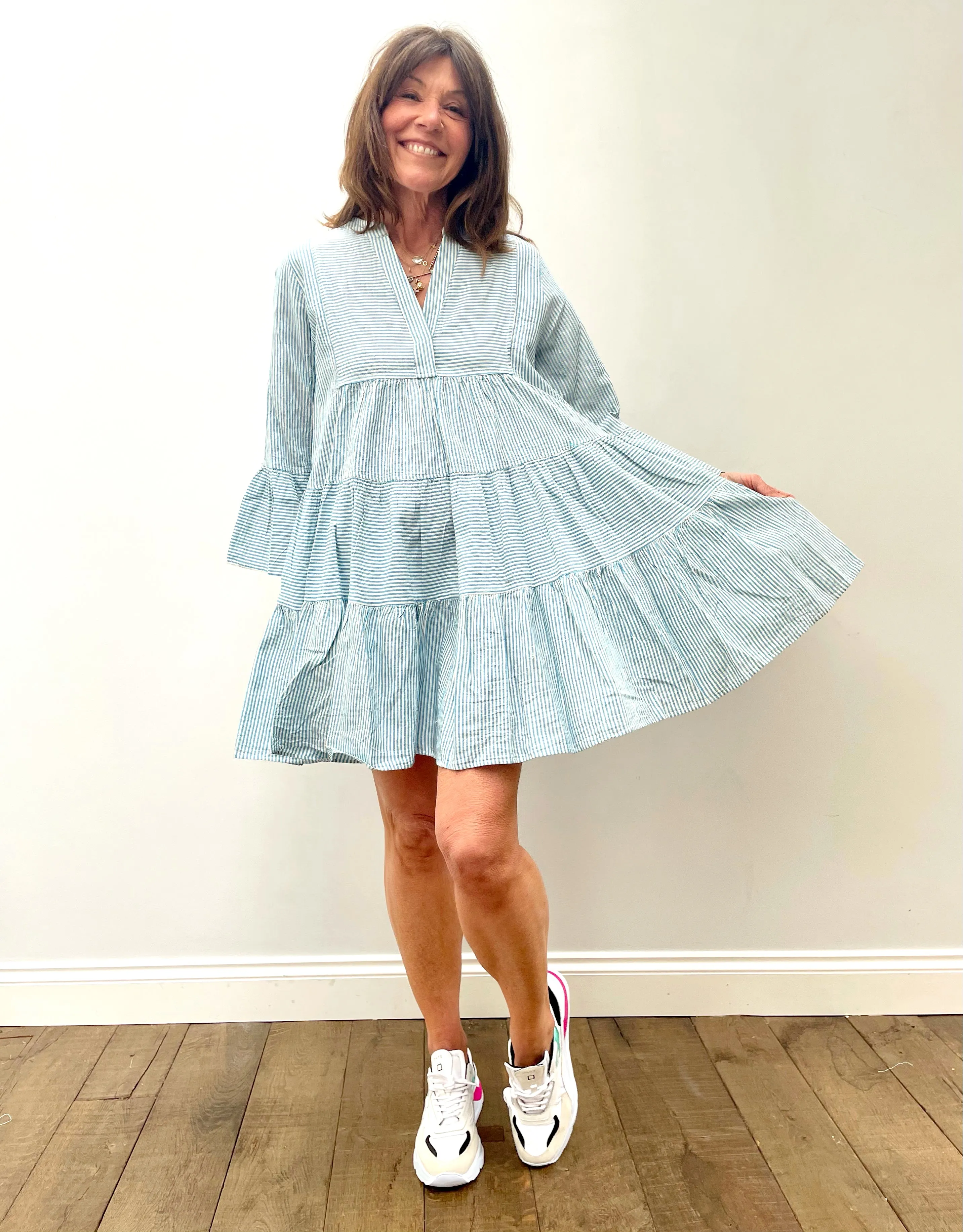 D Short Striped Ella Dress in Blue