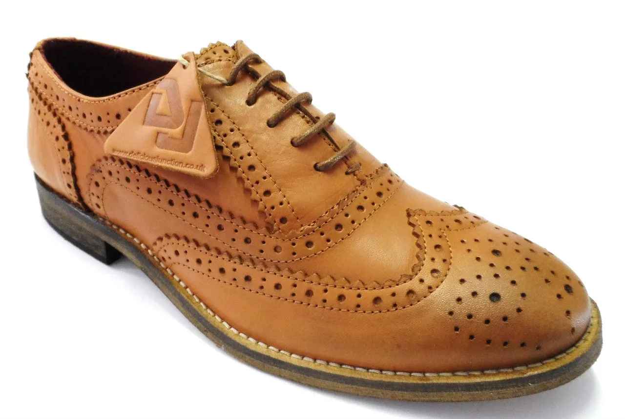 Delicious Junction Classic Ladies Rudegirl Tan Retro Leather Brogue Mod,Ska,Shoes