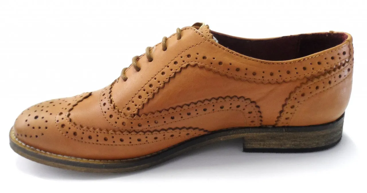 Delicious Junction Classic Ladies Rudegirl Tan Retro Leather Brogue Mod,Ska,Shoes