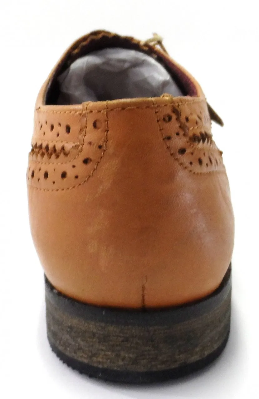 Delicious Junction Classic Ladies Rudegirl Tan Retro Leather Brogue Mod,Ska,Shoes