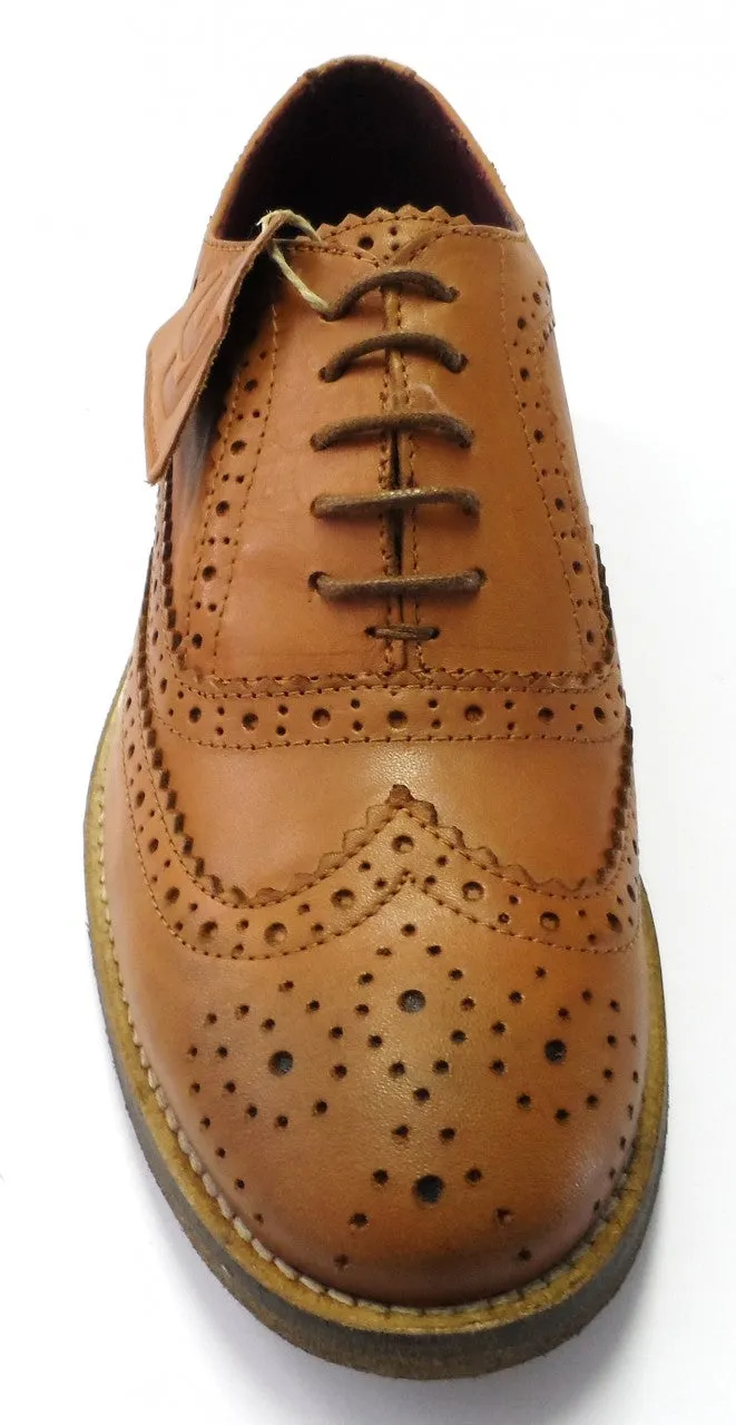 Delicious Junction Classic Ladies Rudegirl Tan Retro Leather Brogue Mod,Ska,Shoes