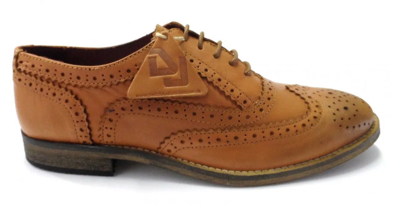 Delicious Junction Classic Ladies Rudegirl Tan Retro Leather Brogue Mod,Ska,Shoes