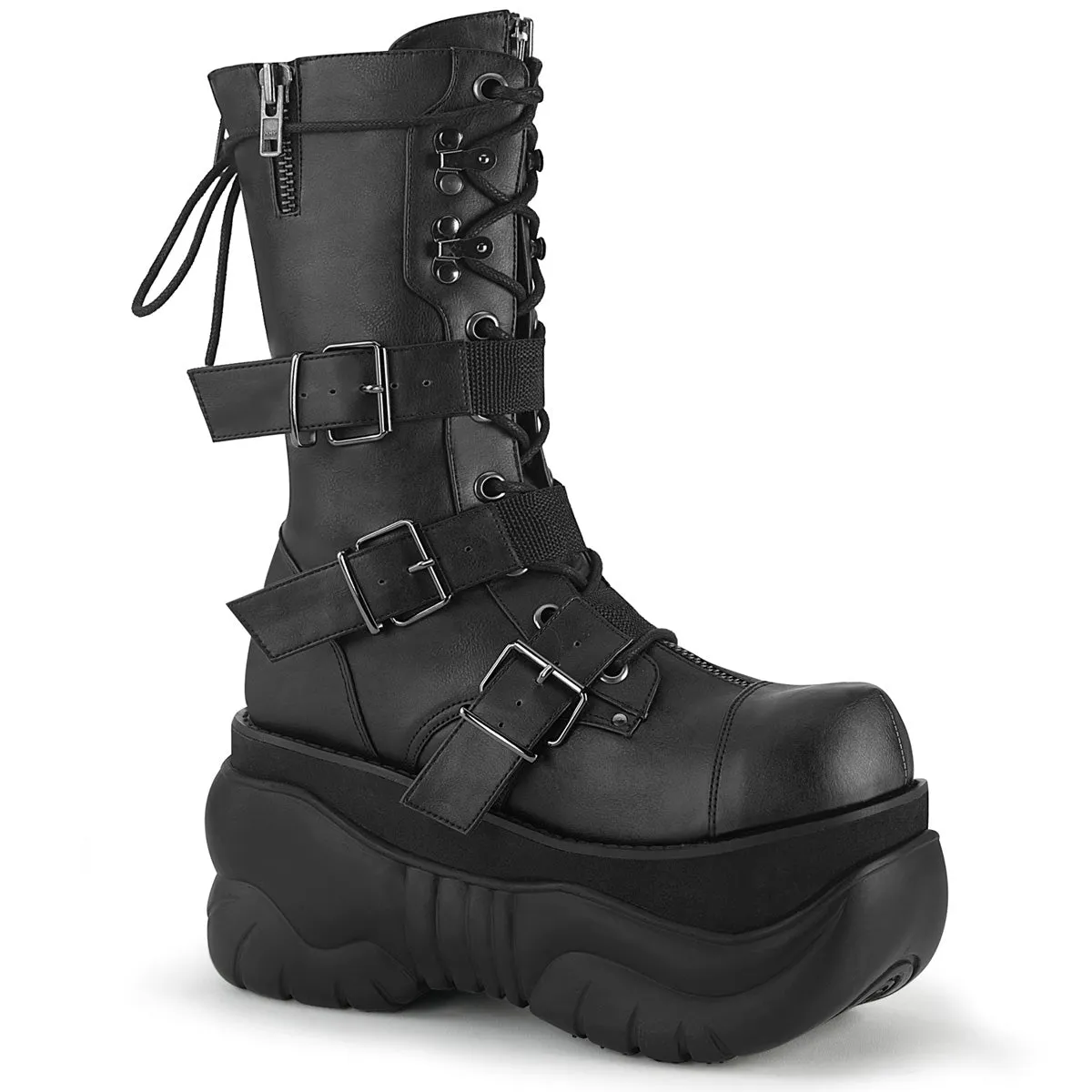 DemoniaCult Boxer 230 Unisex/Mens Platform Front Lace Calf Length Boots with Buckles