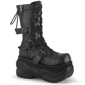 DemoniaCult Boxer 230 Unisex/Mens Platform Front Lace Calf Length Boots with Buckles