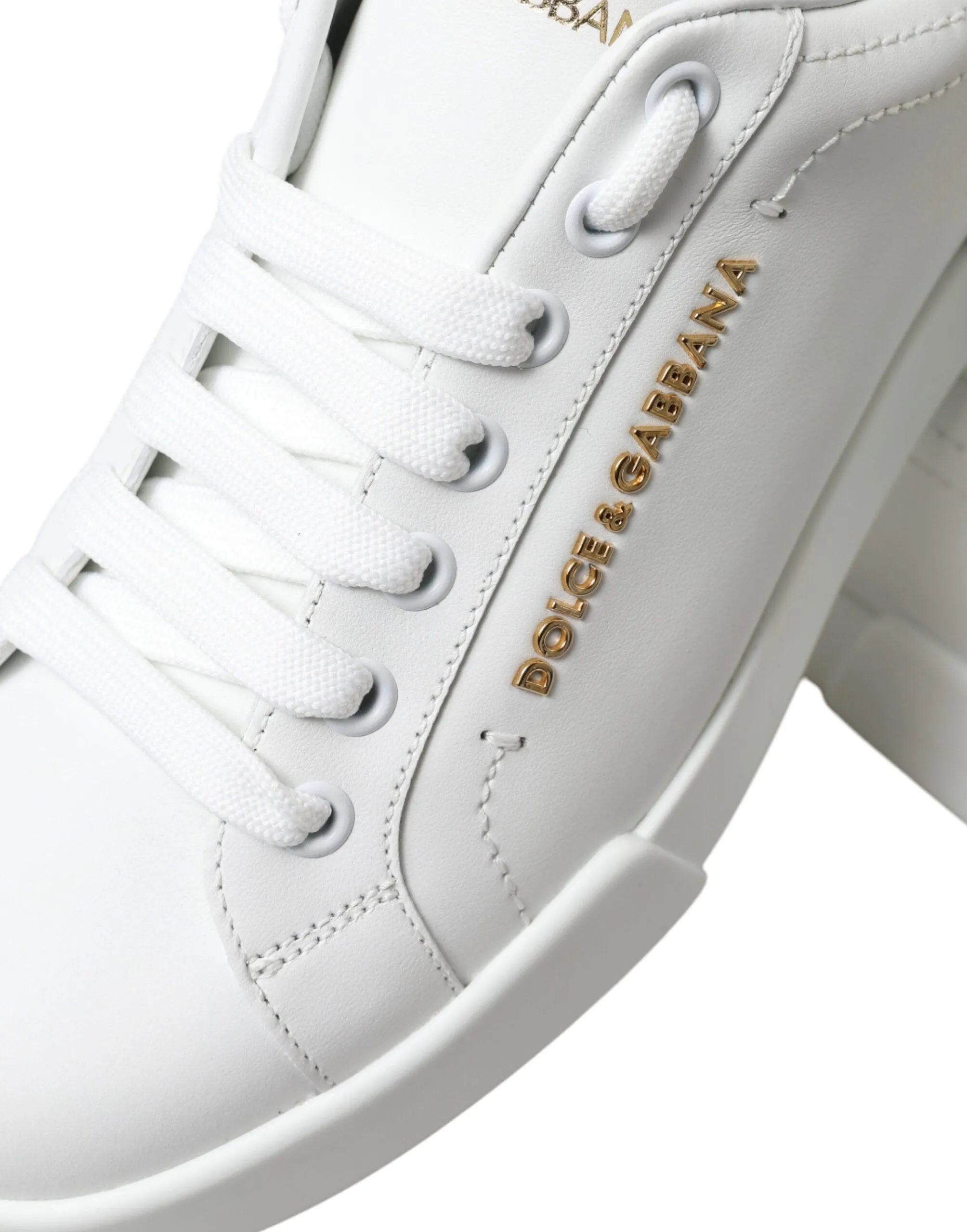 Dolce & Gabbana White Green Leather Portofino Classic Sneaker Shoes