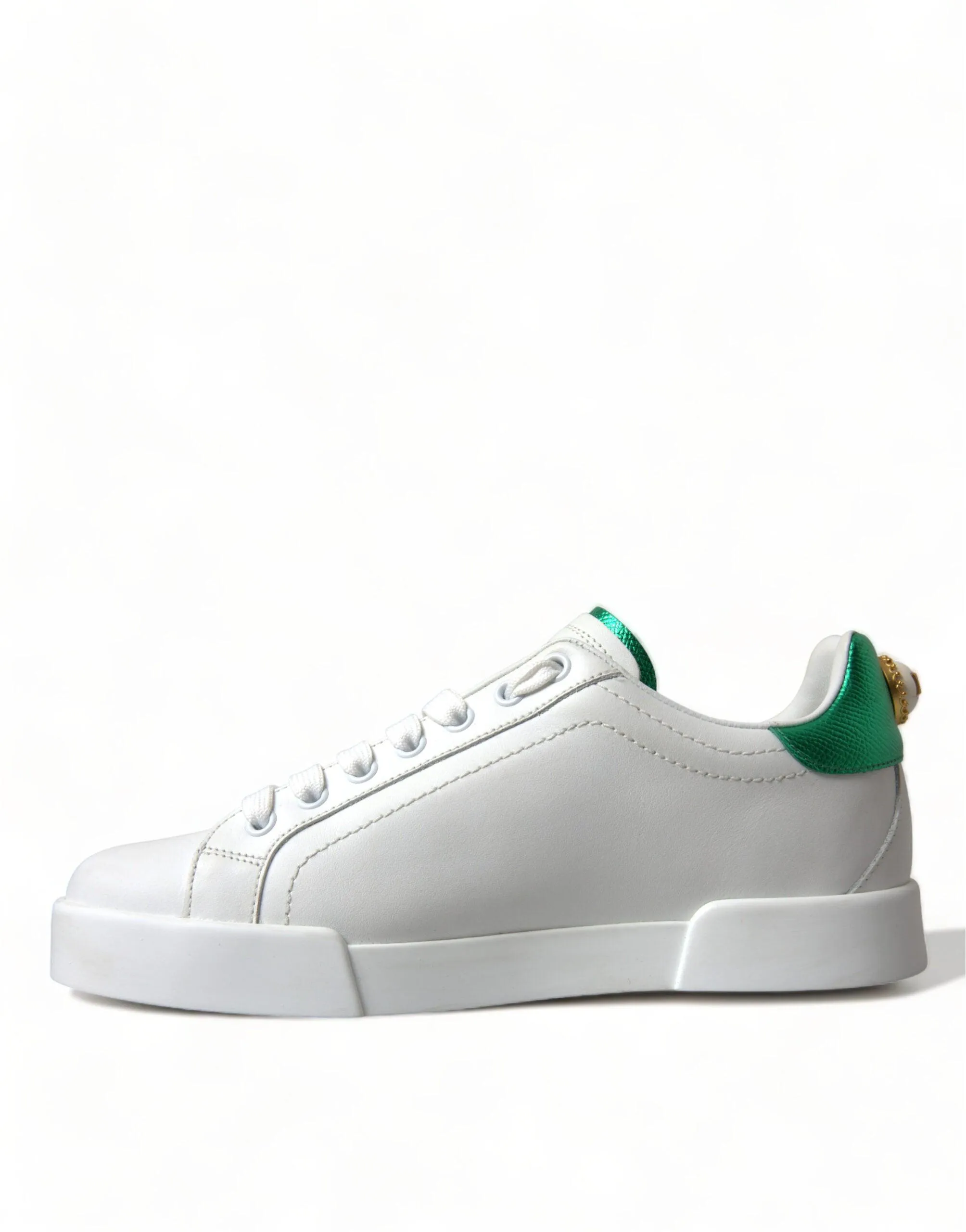 Dolce & Gabbana White Green Leather Portofino Classic Sneaker Shoes