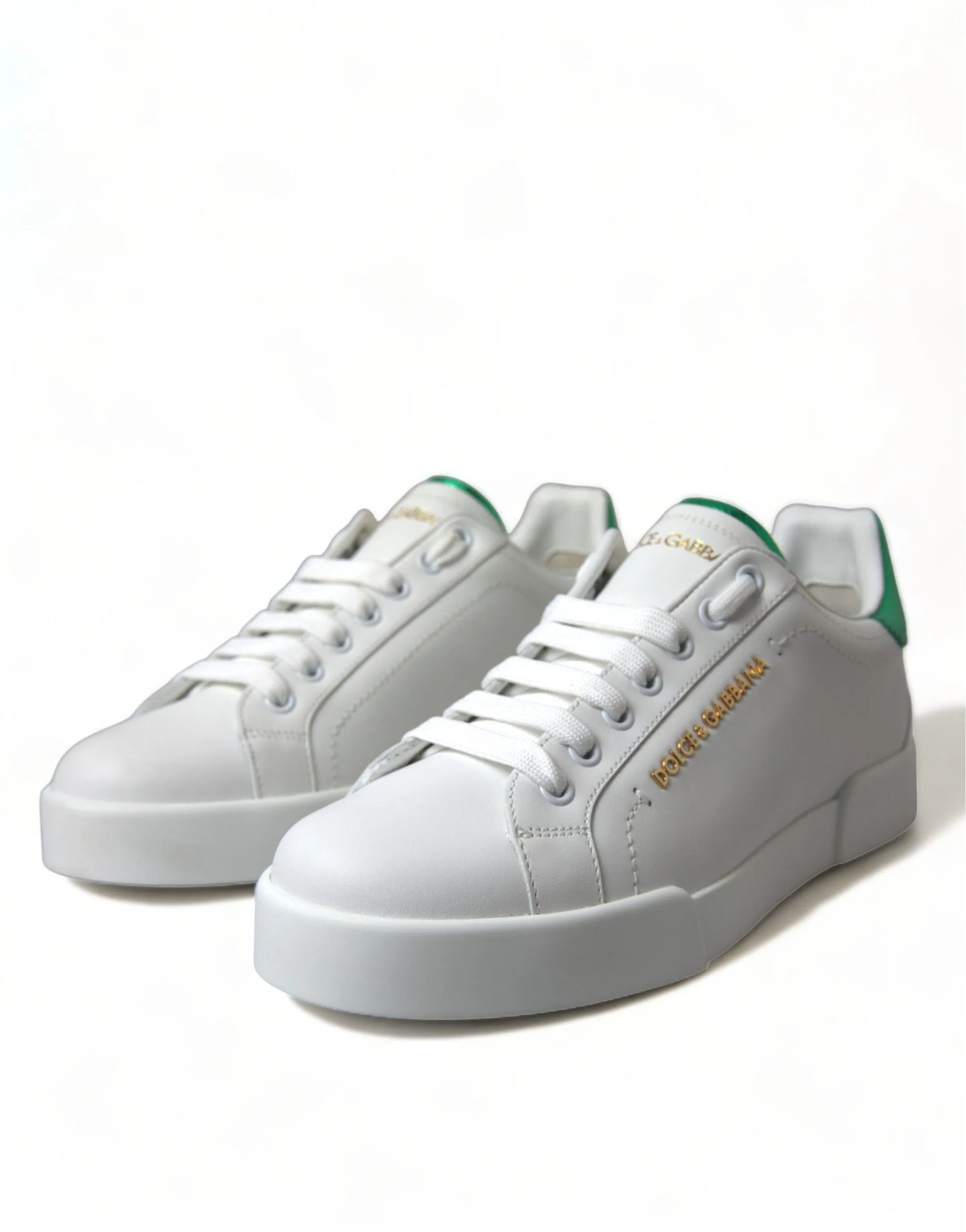 Dolce & Gabbana White Green Leather Portofino Classic Sneaker Shoes
