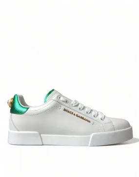 Dolce & Gabbana White Green Leather Portofino Classic Sneaker Shoes