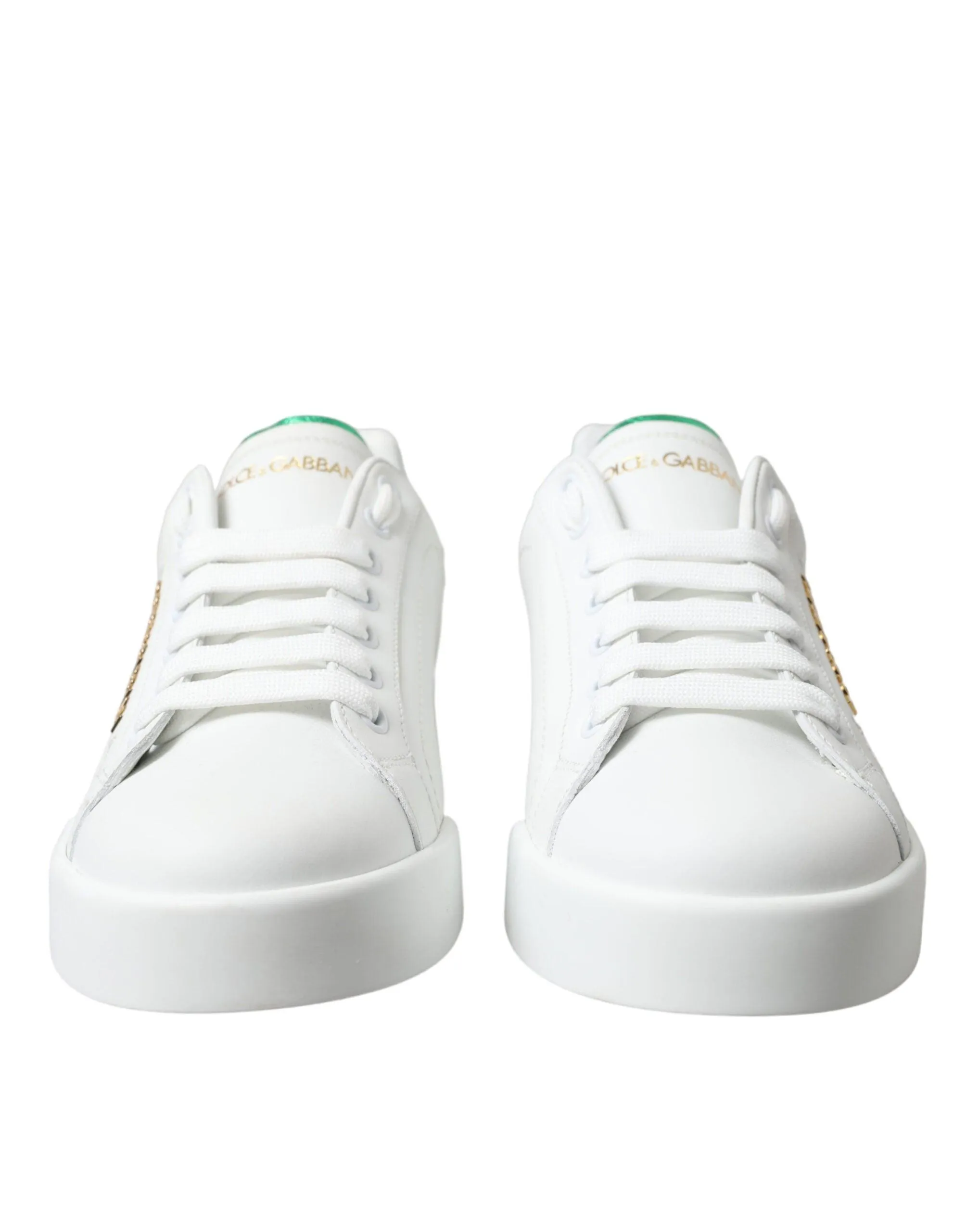 Dolce & Gabbana White Green Leather Portofino Classic Sneaker Shoes