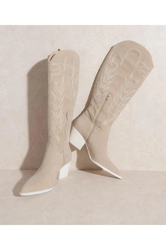 Embroidery Western Knee High Boots