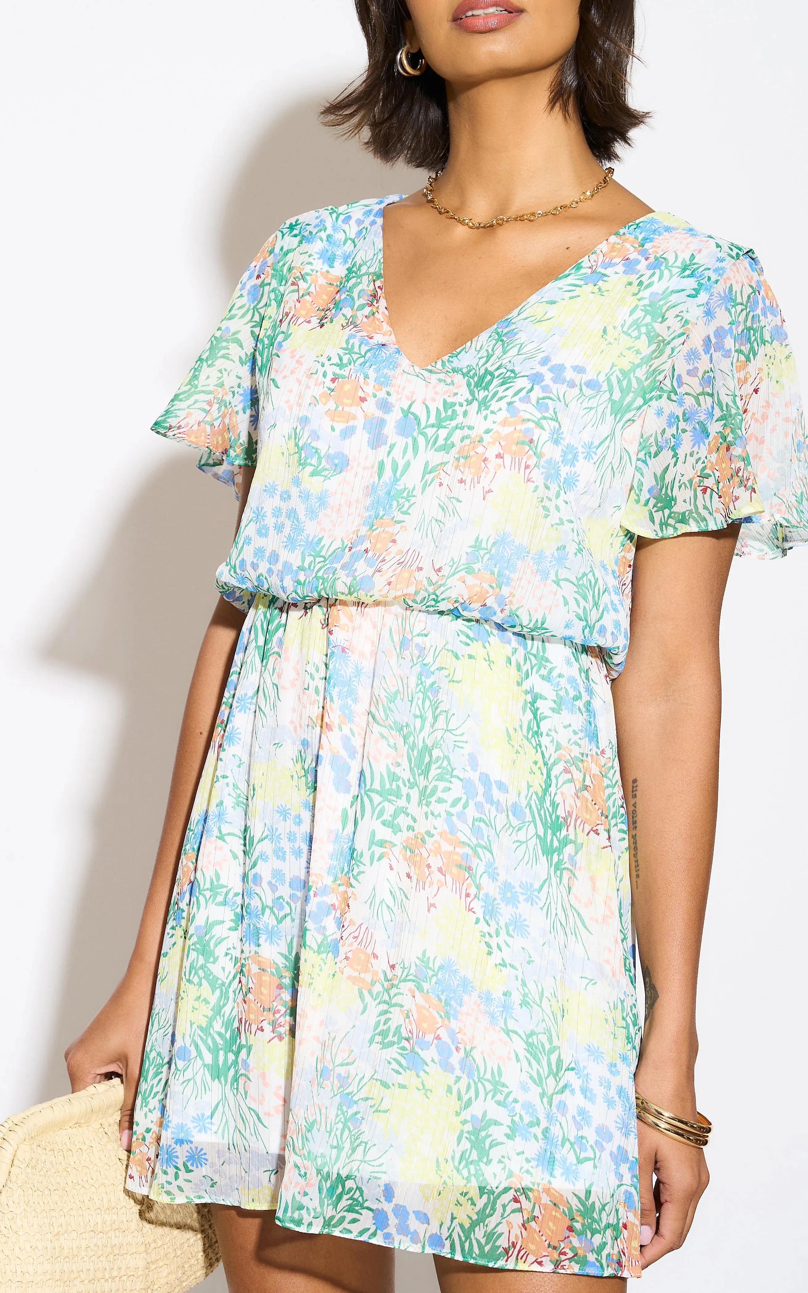 Floral print White Mini Dress