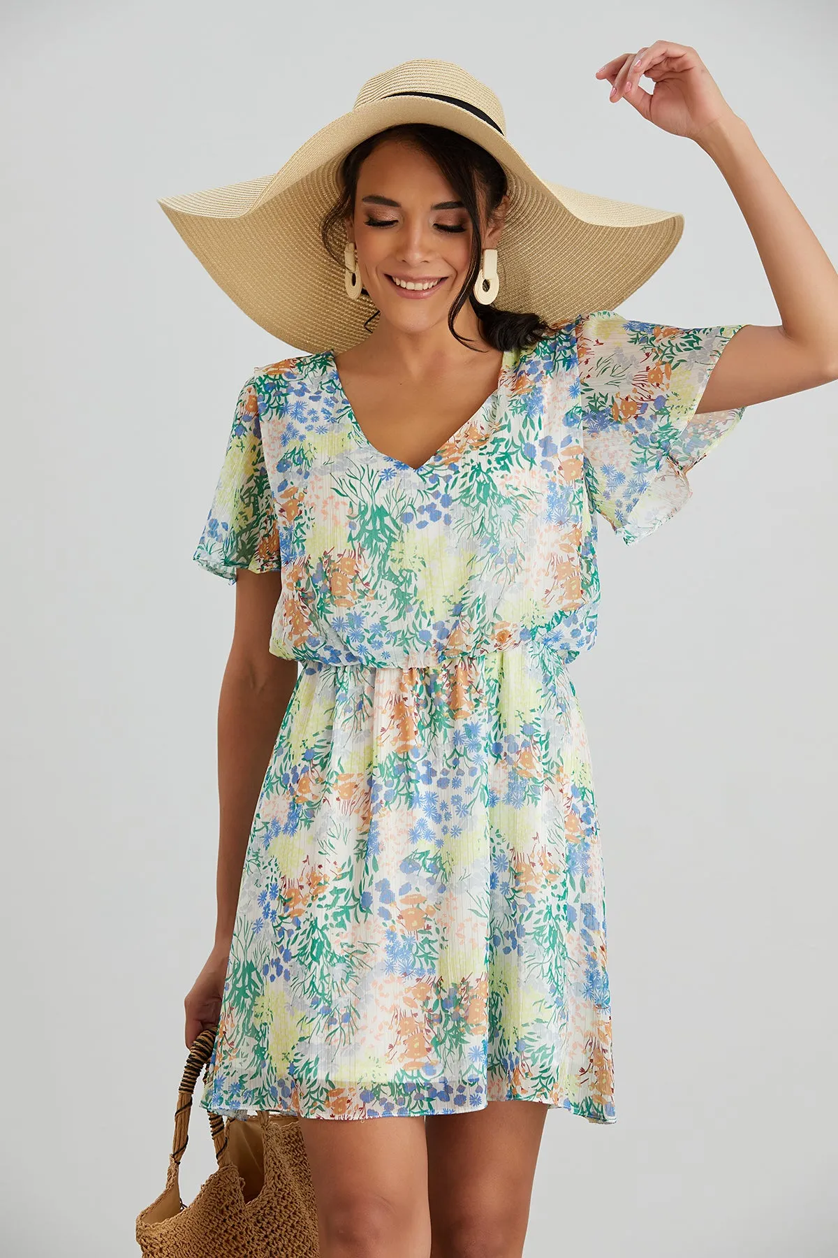 Floral print White Mini Dress