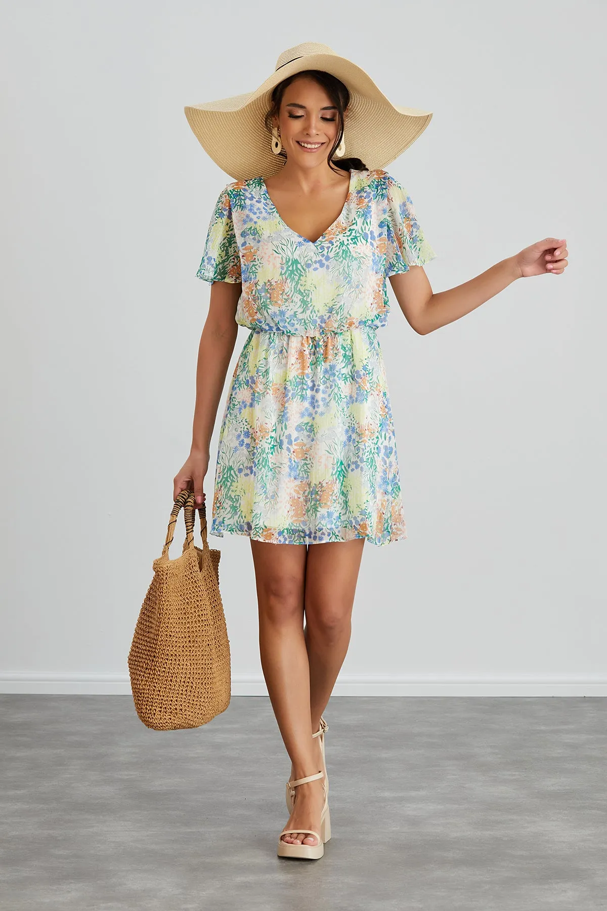 Floral print White Mini Dress