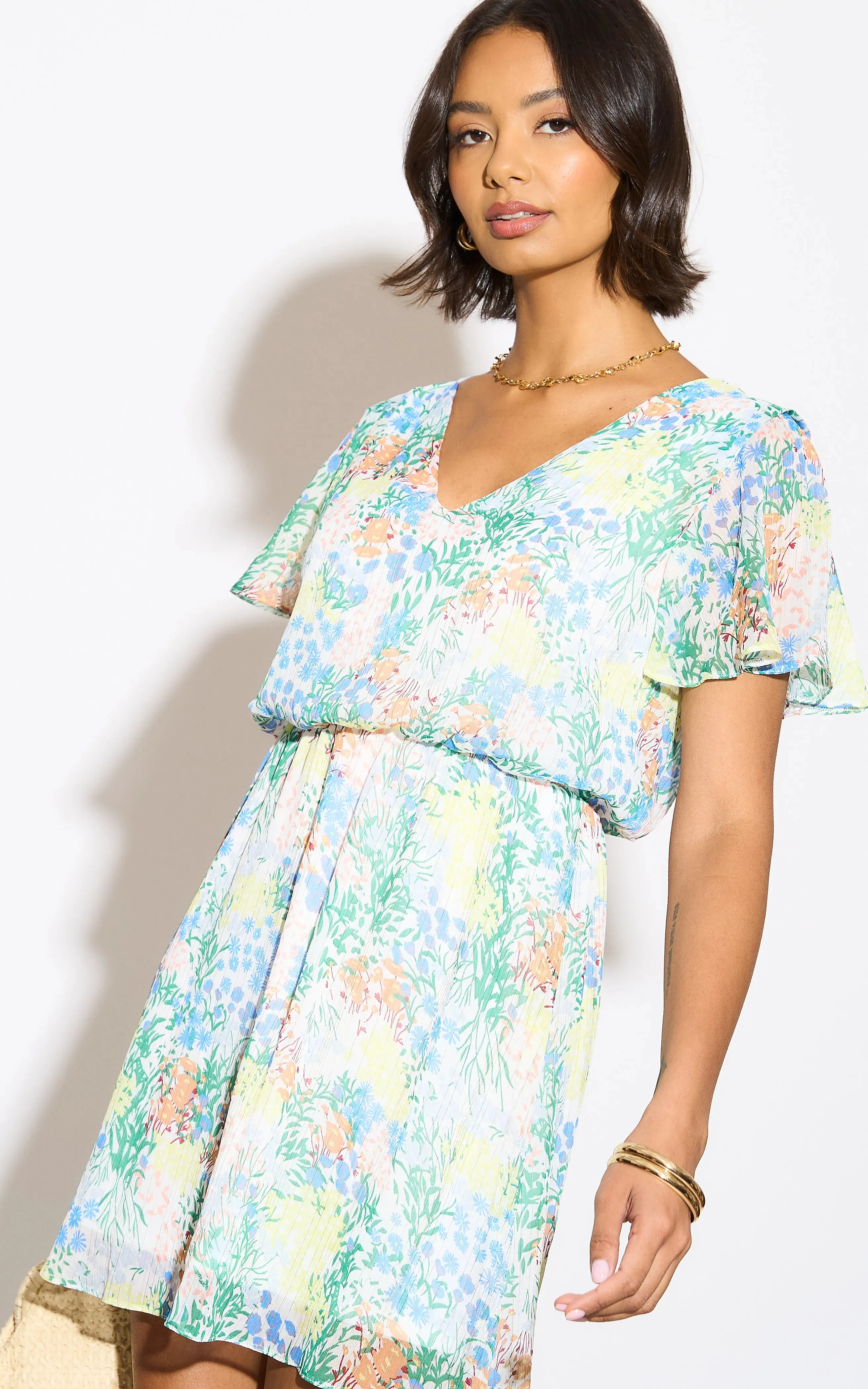 Floral print White Mini Dress