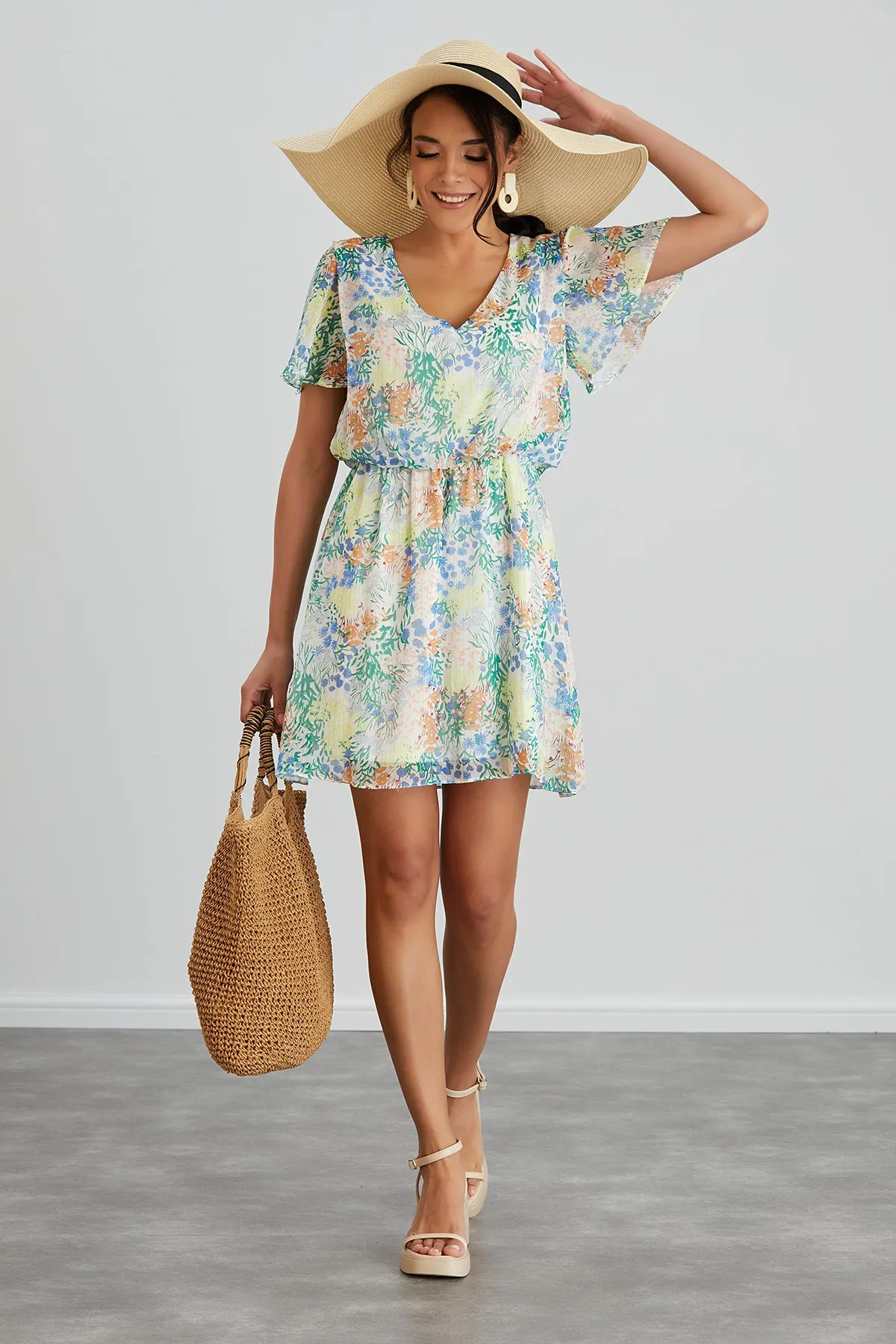Floral print White Mini Dress