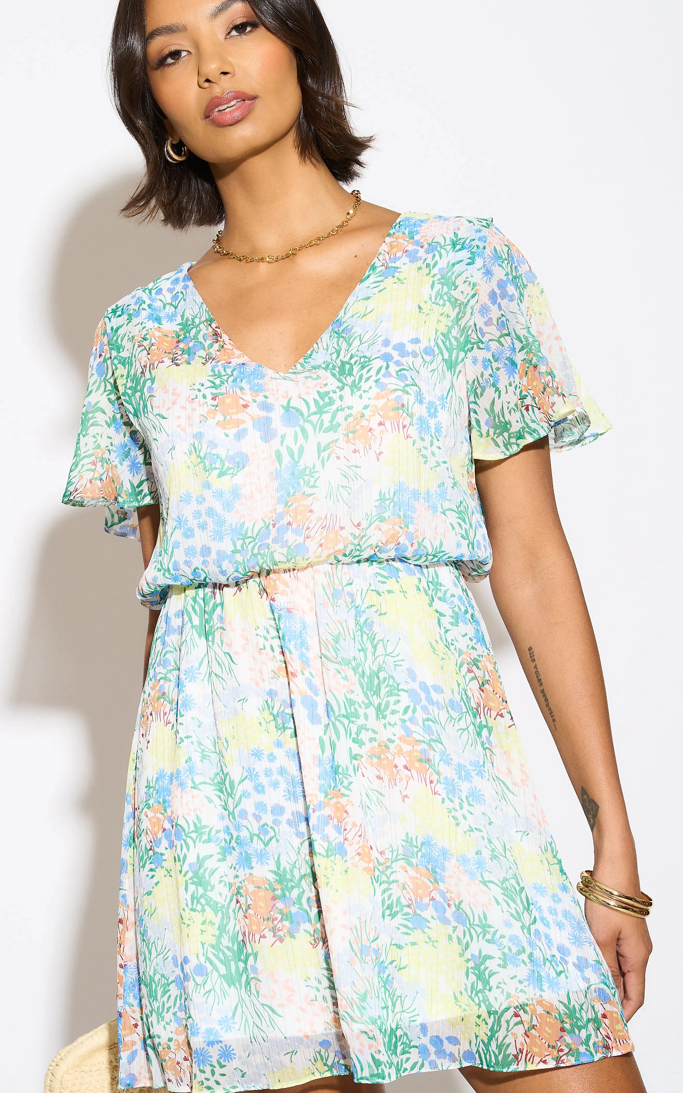 Floral print White Mini Dress