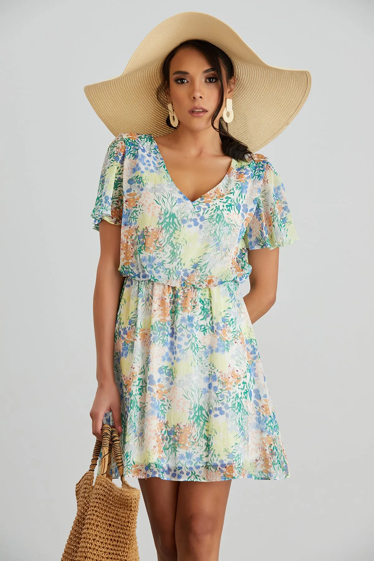 Floral print White Mini Dress