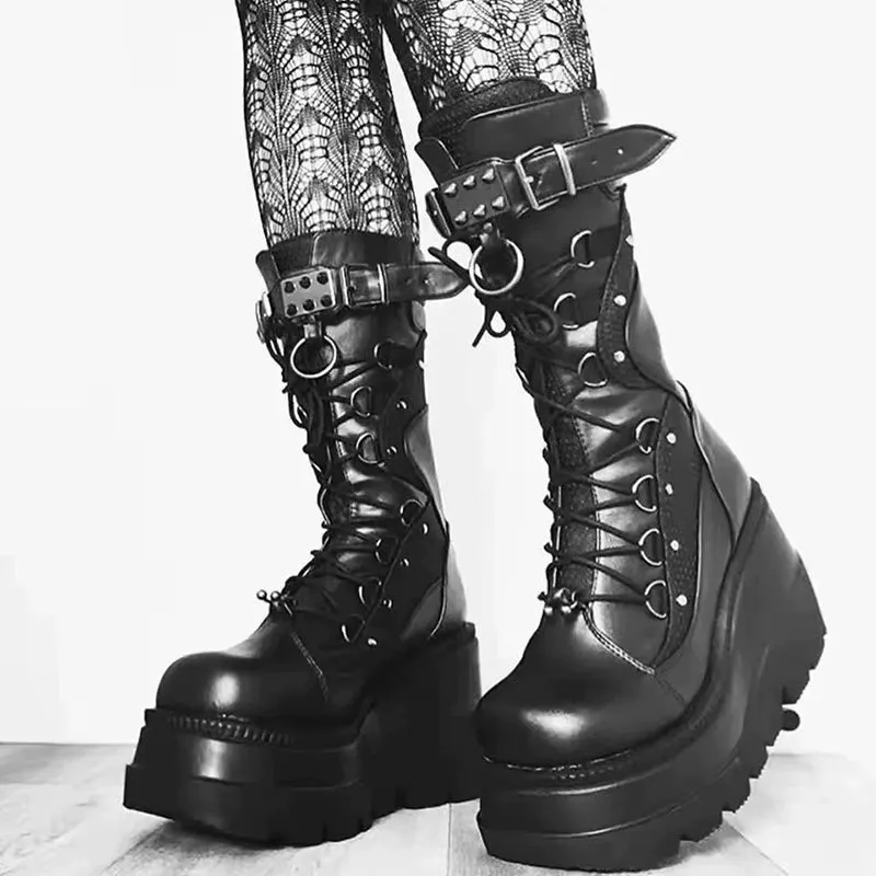 Funki Buys | Boots | Women's Punk High Platform Wedge Boots