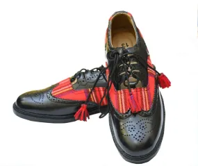 Ghillie Brogue Royal Stewart Kilt Shoes Black Leather Kilt Shoe Uk Size 6-13