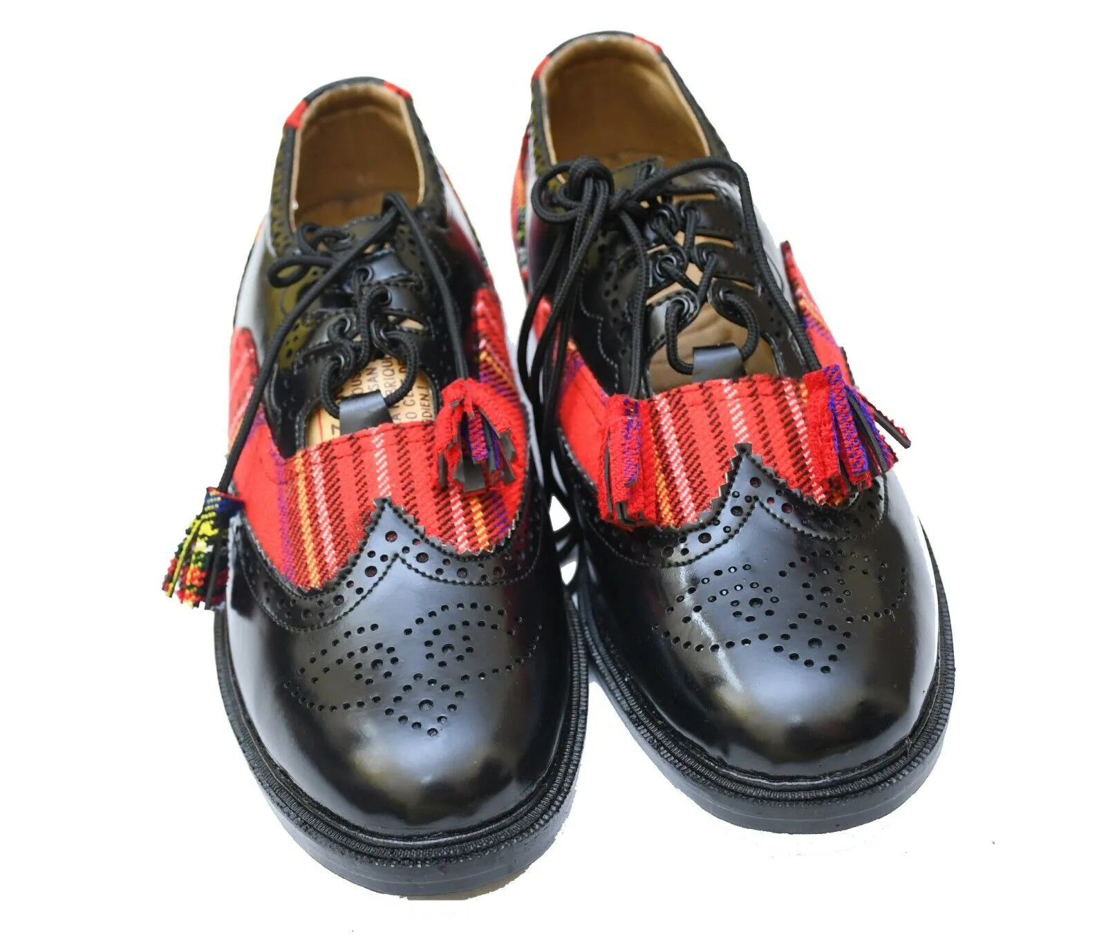 Ghillie Brogue Royal Stewart Kilt Shoes Black Leather Kilt Shoe Uk Size 6-13