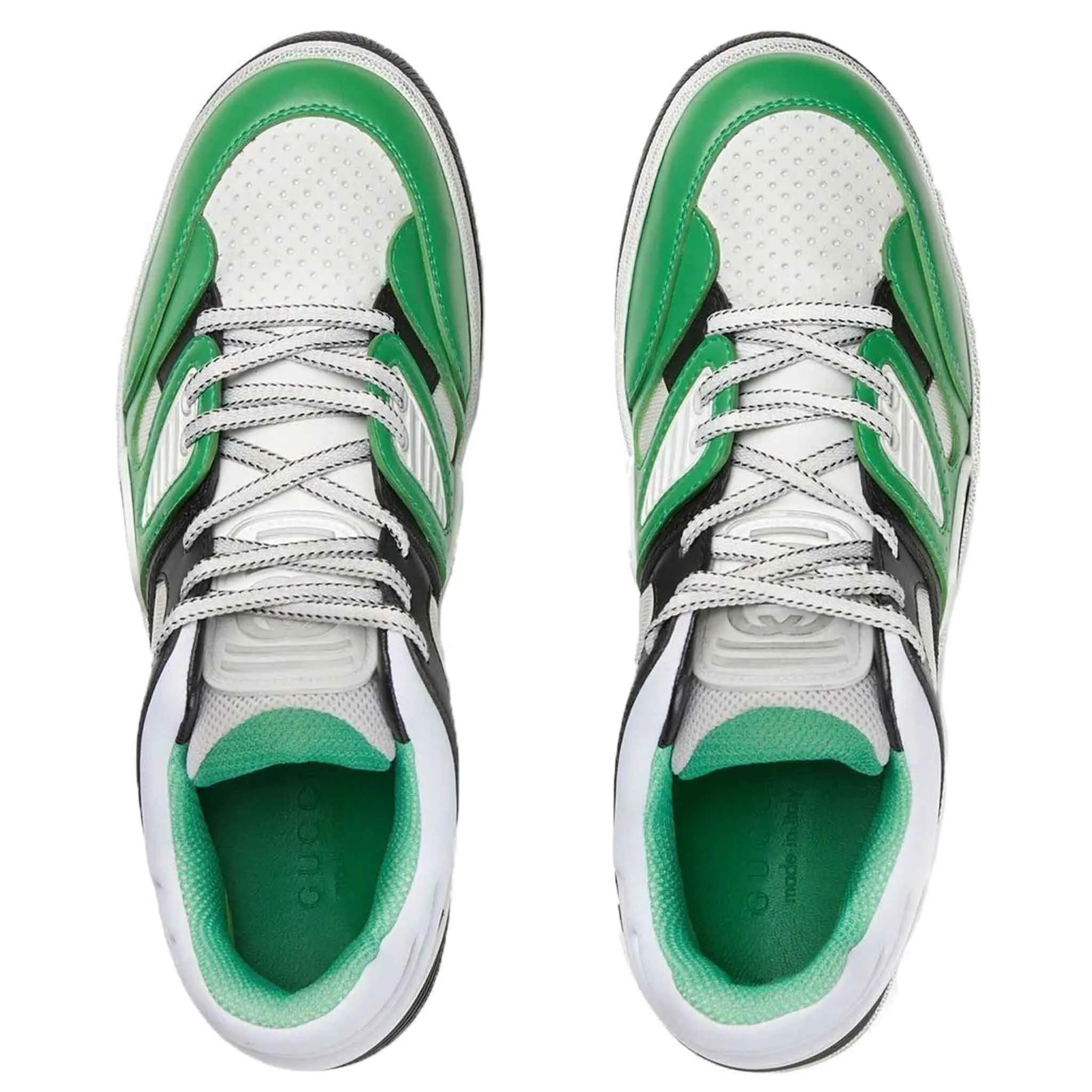 Gucci Baket Low-Top Distressed Leather Sneakers in Green/Black/White