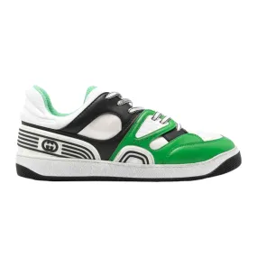Gucci Baket Low-Top Distressed Leather Sneakers in Green/Black/White
