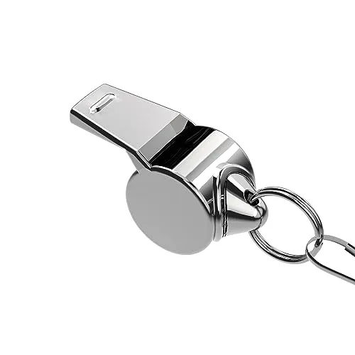 JANREAY Stainless Steel Sports Coach Whistles with Lanyard, Whistle Lanyard for Football Coaches and Sports, Referees, Loud Crisp Sound Whistle-Yellow-08310169