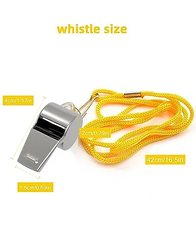 JANREAY Stainless Steel Sports Coach Whistles with Lanyard, Whistle Lanyard for Football Coaches and Sports, Referees, Loud Crisp Sound Whistle-Yellow-08310169