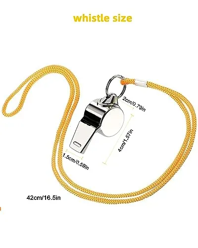 JANREAY Stainless Steel Sports Coach Whistles with Lanyard, Whistle Lanyard for Football Coaches and Sports, Referees, Loud Crisp Sound Whistle-Yellow-08310169
