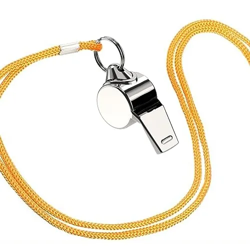 JANREAY Stainless Steel Sports Coach Whistles with Lanyard, Whistle Lanyard for Football Coaches and Sports, Referees, Loud Crisp Sound Whistle-Yellow-08310169