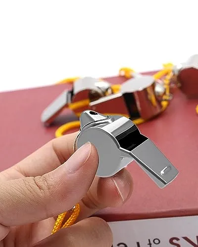 JANREAY Stainless Steel Sports Coach Whistles with Lanyard, Whistle Lanyard for Football Coaches and Sports, Referees, Loud Crisp Sound Whistle-Yellow-08310169
