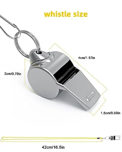 JANREAY Stainless Steel Sports Coach Whistles with Lanyard, Whistle Lanyard for Football Coaches and Sports, Referees, Loud Crisp Sound Whistle-Yellow-08310169