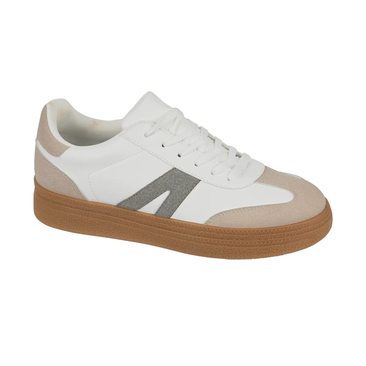 Jet Lace Up Ladies Fashion Trainer - White/Khaki