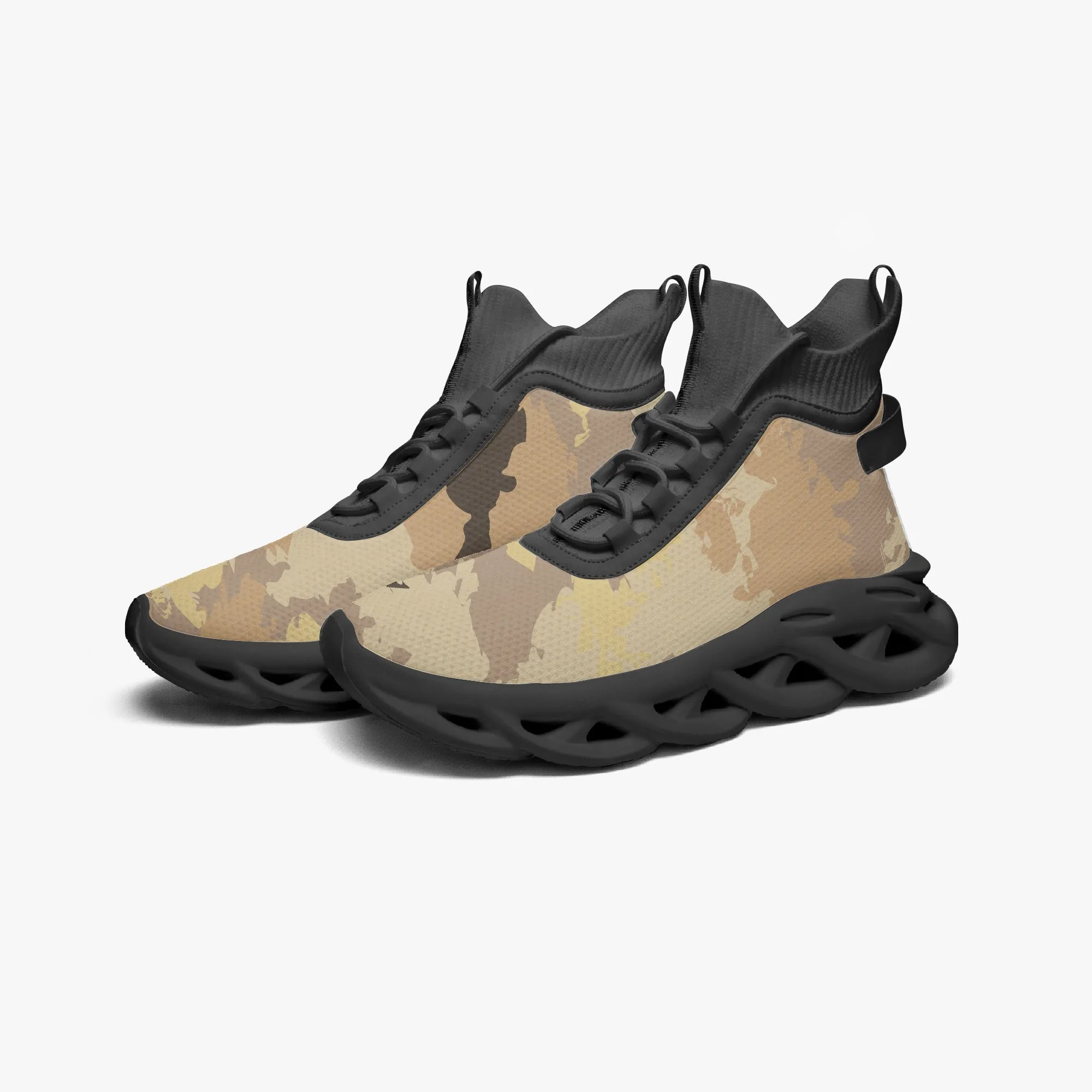 Kicxs Tan Camo High-top Bounce Mesh Knit Sneakers