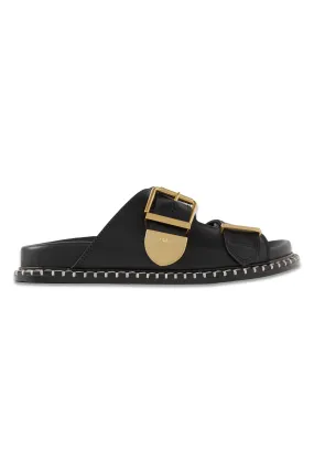  NET SUSTAIN Rebecca Whipstiched Black Leather Slides