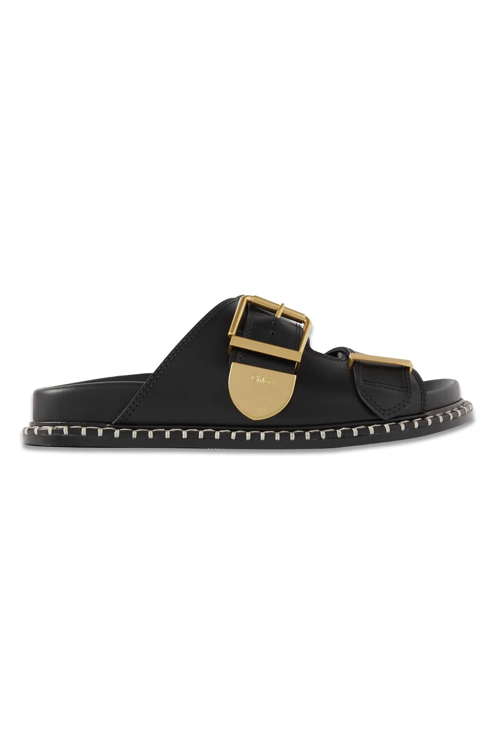   NET SUSTAIN Rebecca Whipstiched Black Leather Slides