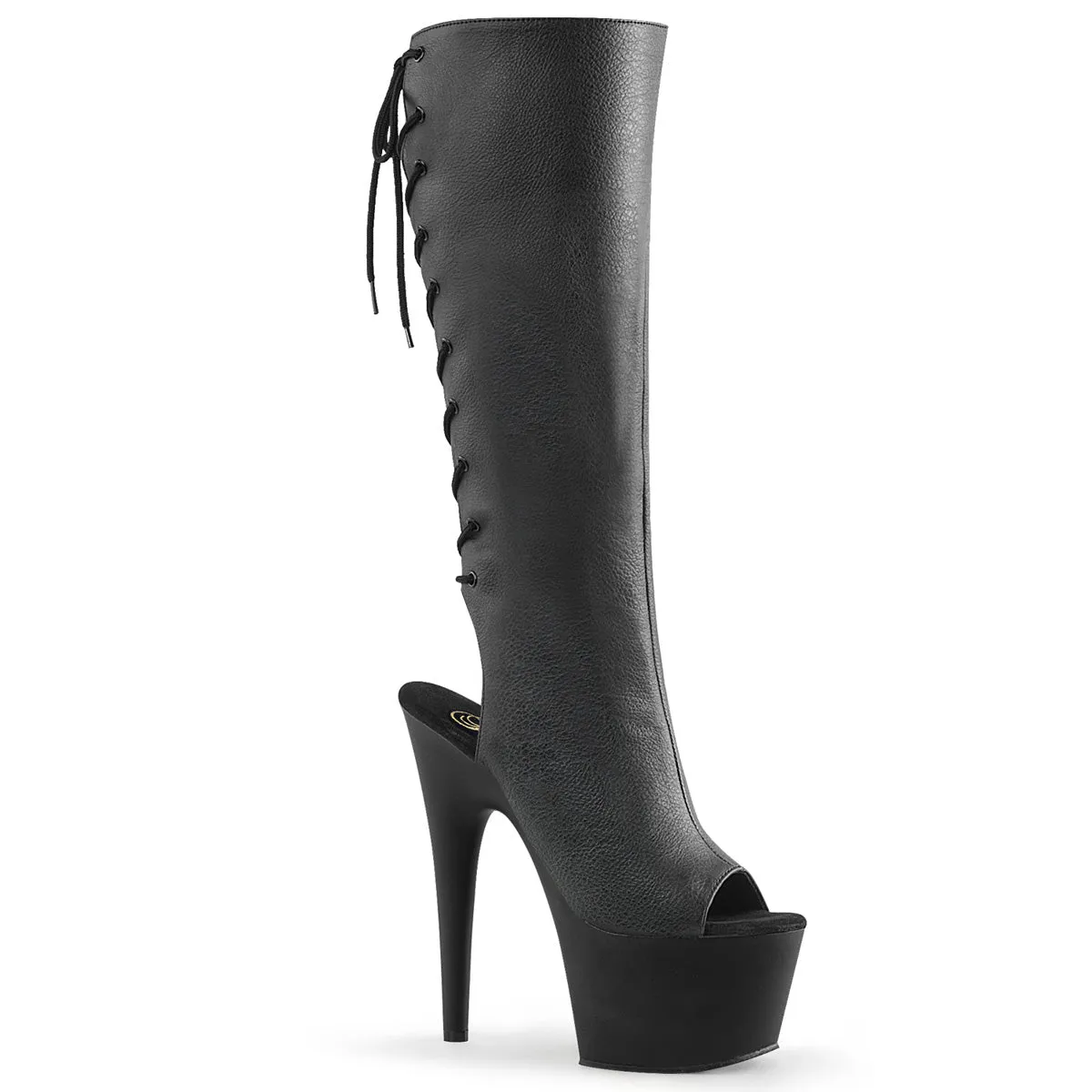 Pleaser Adore 2018 Womens 7" Heel, Platform Back Lace Knee Length Peep-Toe Boots