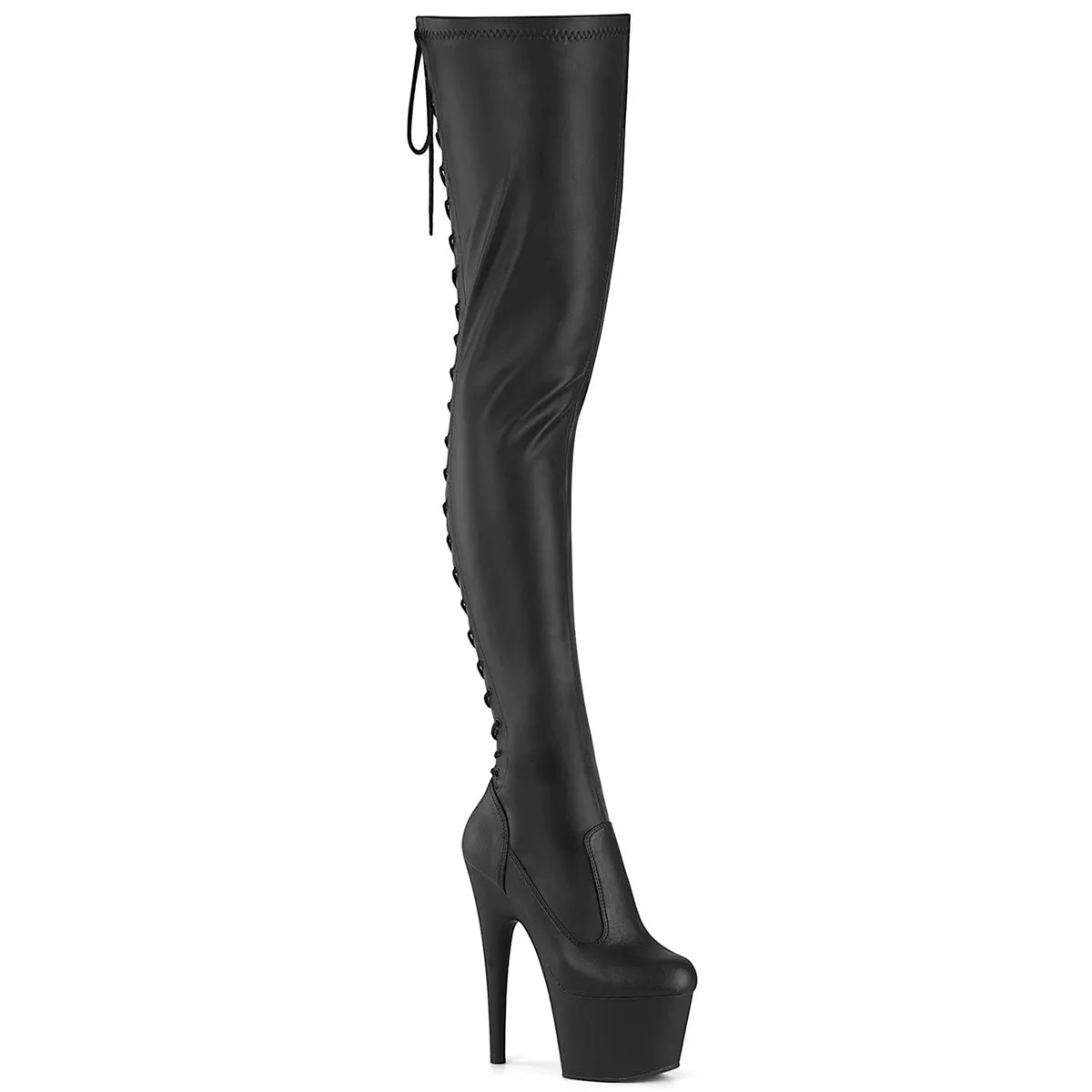 Pleaser Adore 3850 Womens 7" Heel, Platform Stretch Fit, Back Lace Thigh Length Pole Dance Boots