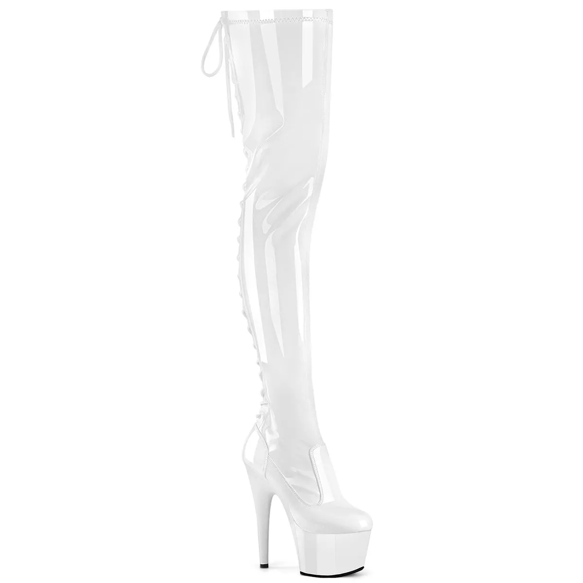 Pleaser Adore 3850 Womens 7" Heel, Platform Stretch Fit, Back Lace Thigh Length Pole Dance Boots