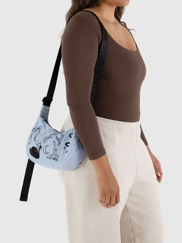 Small Nylon Crescent Bag: Embroidered Ballet Icons