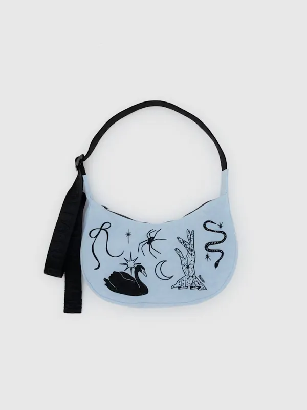 Small Nylon Crescent Bag: Embroidered Ballet Icons